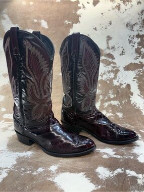Cowboy Boots, J Chisholm, Exotic Eel Skin with Embroidered Wing Motif